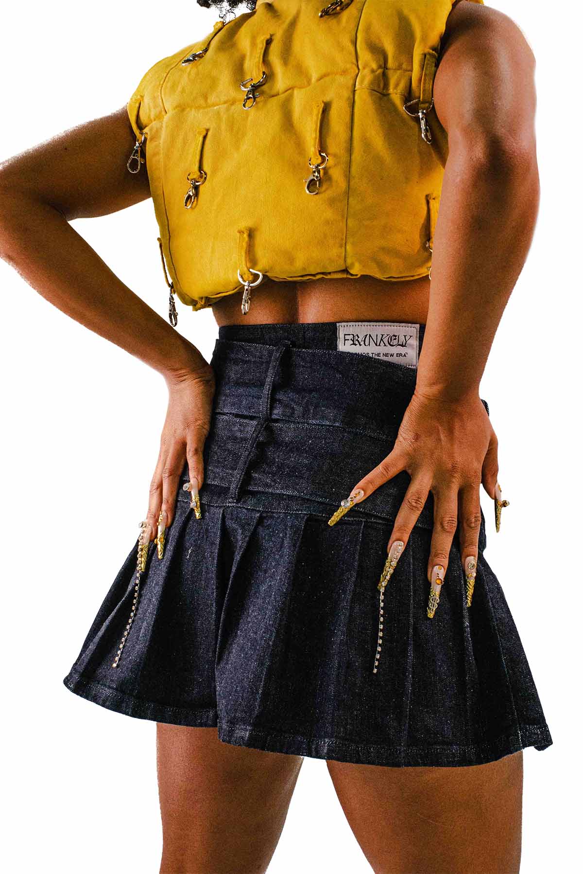 Pleated Denim Skirt With Belts - LAKISHA