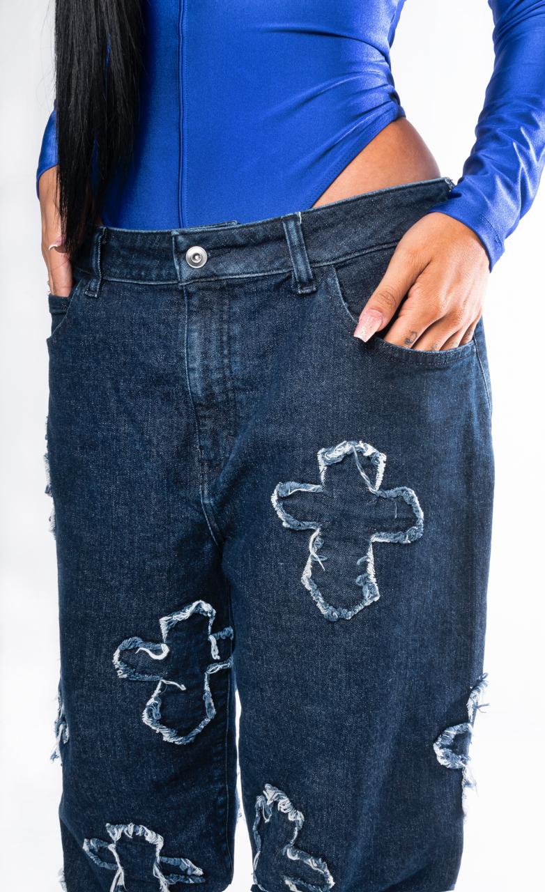 Loose Baggy Fit Cross Pattern Jeans - CAMERON